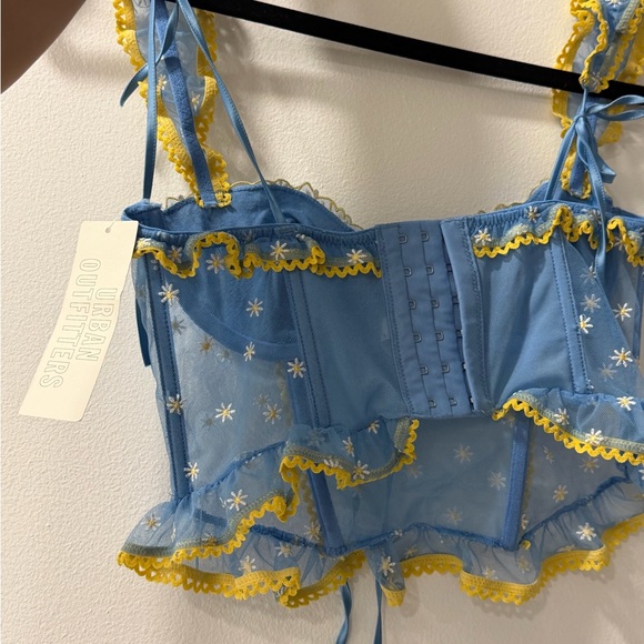 Urban Outfitters Light Blue Daisy Mesh Bustier with Yellow Trim - Picture 2 of 4